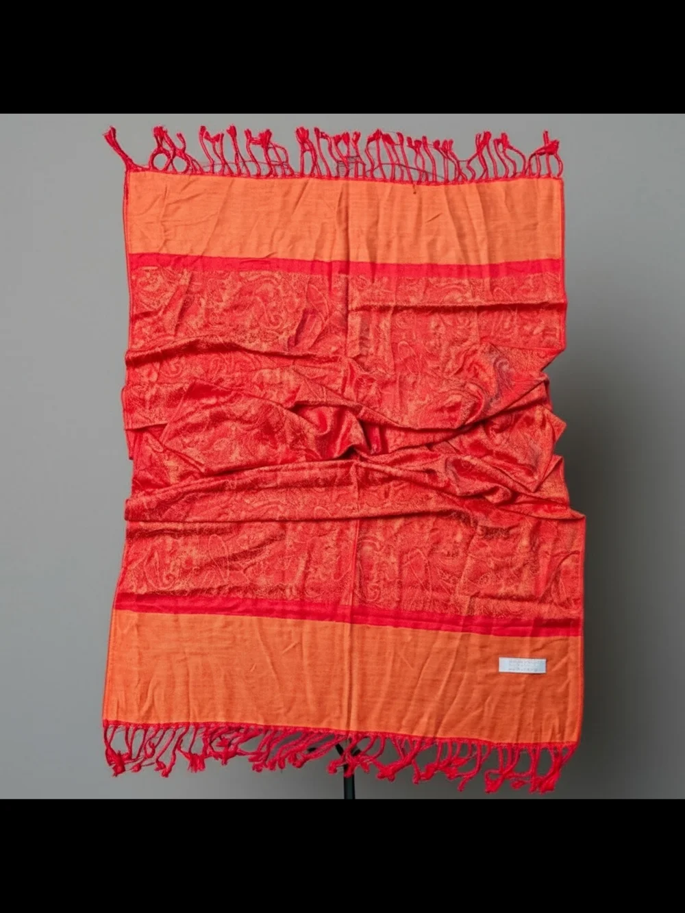 Y2K Vintage Pashmina Silk Shawl Wrap Reversible Two-Tone Orange Red NWOT 72x28